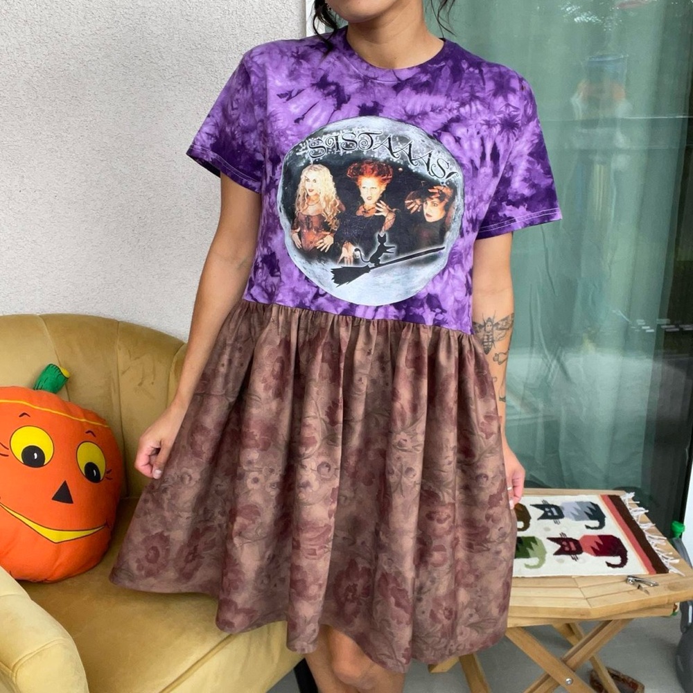 Hocus Pocus Tie Dye Graphic Tee Shirt Reworked Witchy A-Line Dress